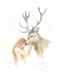 Woman and stag Giclee print