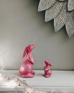 Rabbit sculpture Pink with white splash