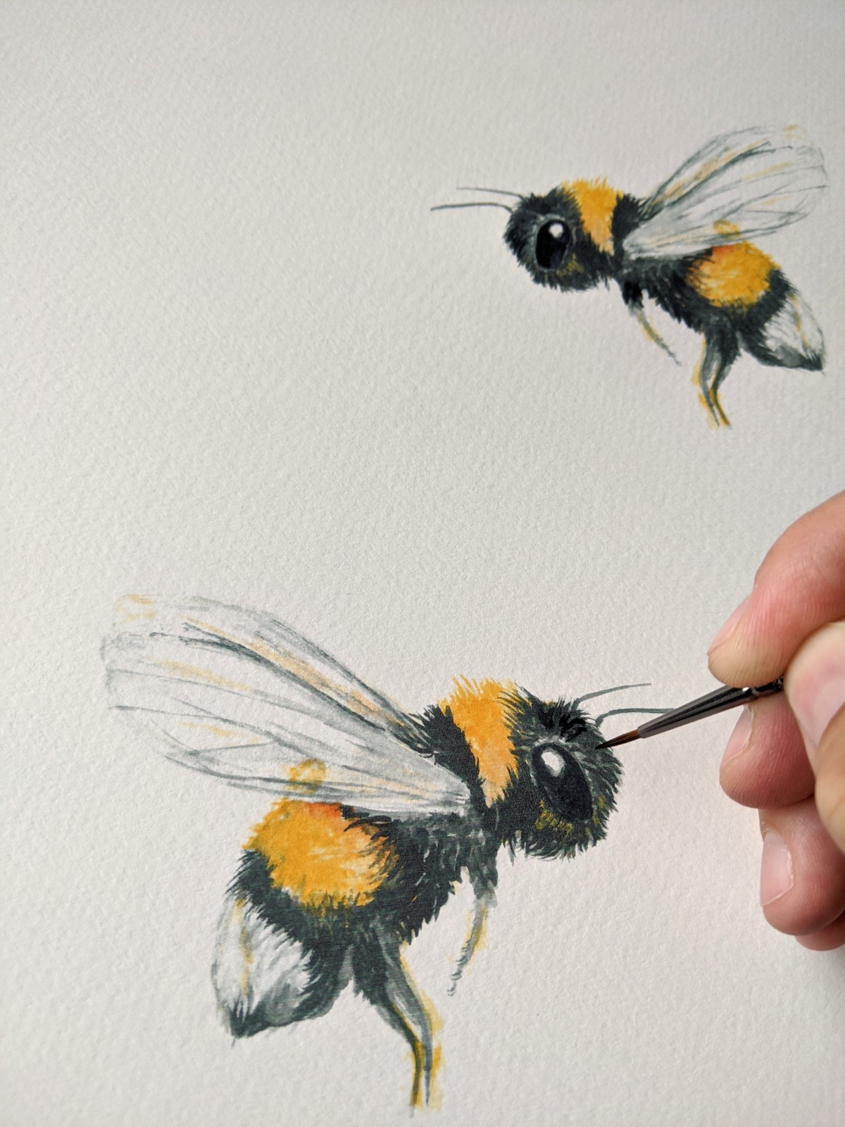 Hand finished water colour bee with balloon print - Image 2
