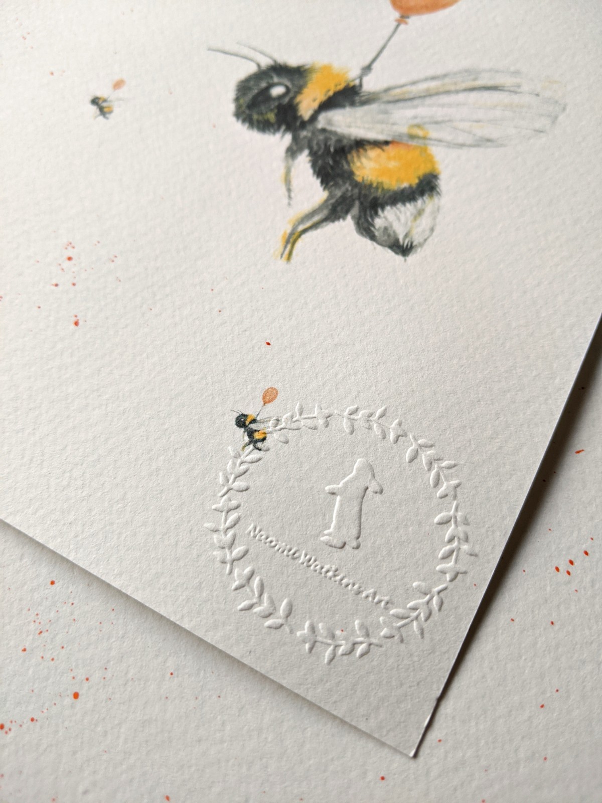 Hand finished water colour bee with balloon print - Image 3