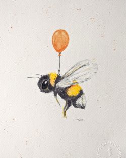 Hand finished water colour bee with balloon print