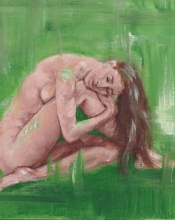 Green woman original figurative Acrylic painting