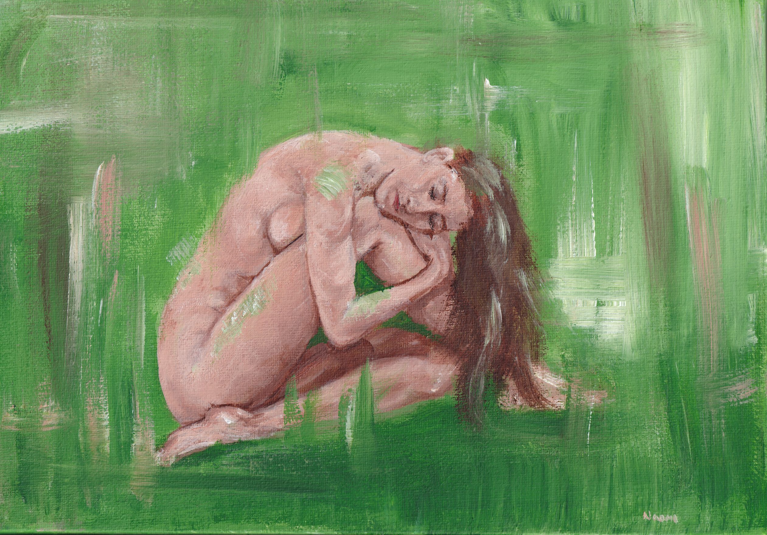 Green woman original figurative Acrylic painting