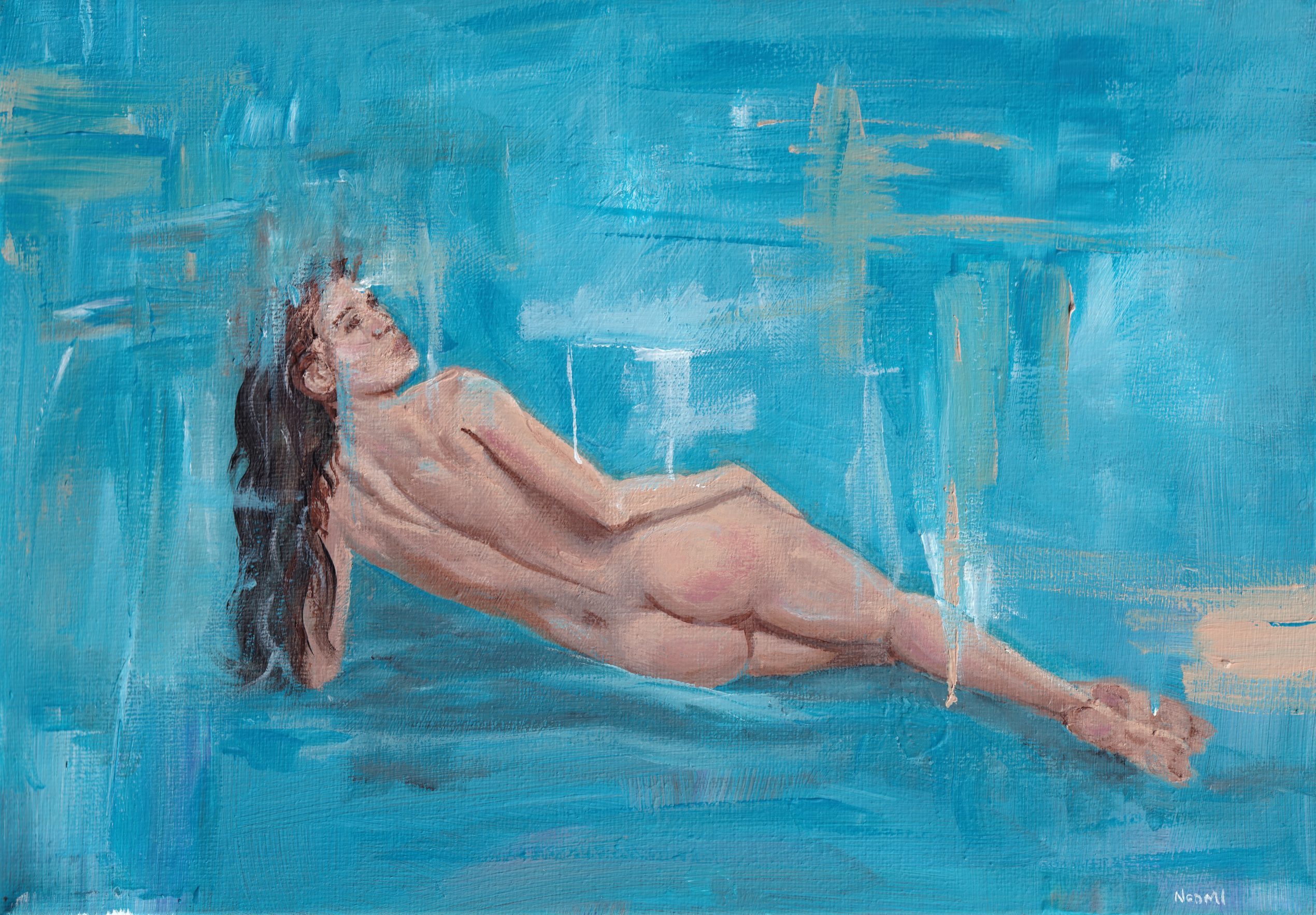 Blue woman original figurative Acrylic painting