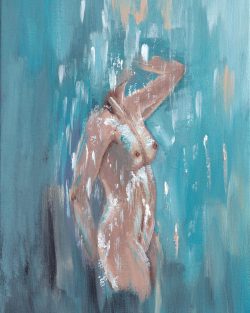 woman in rain original figurative Acrylic painting