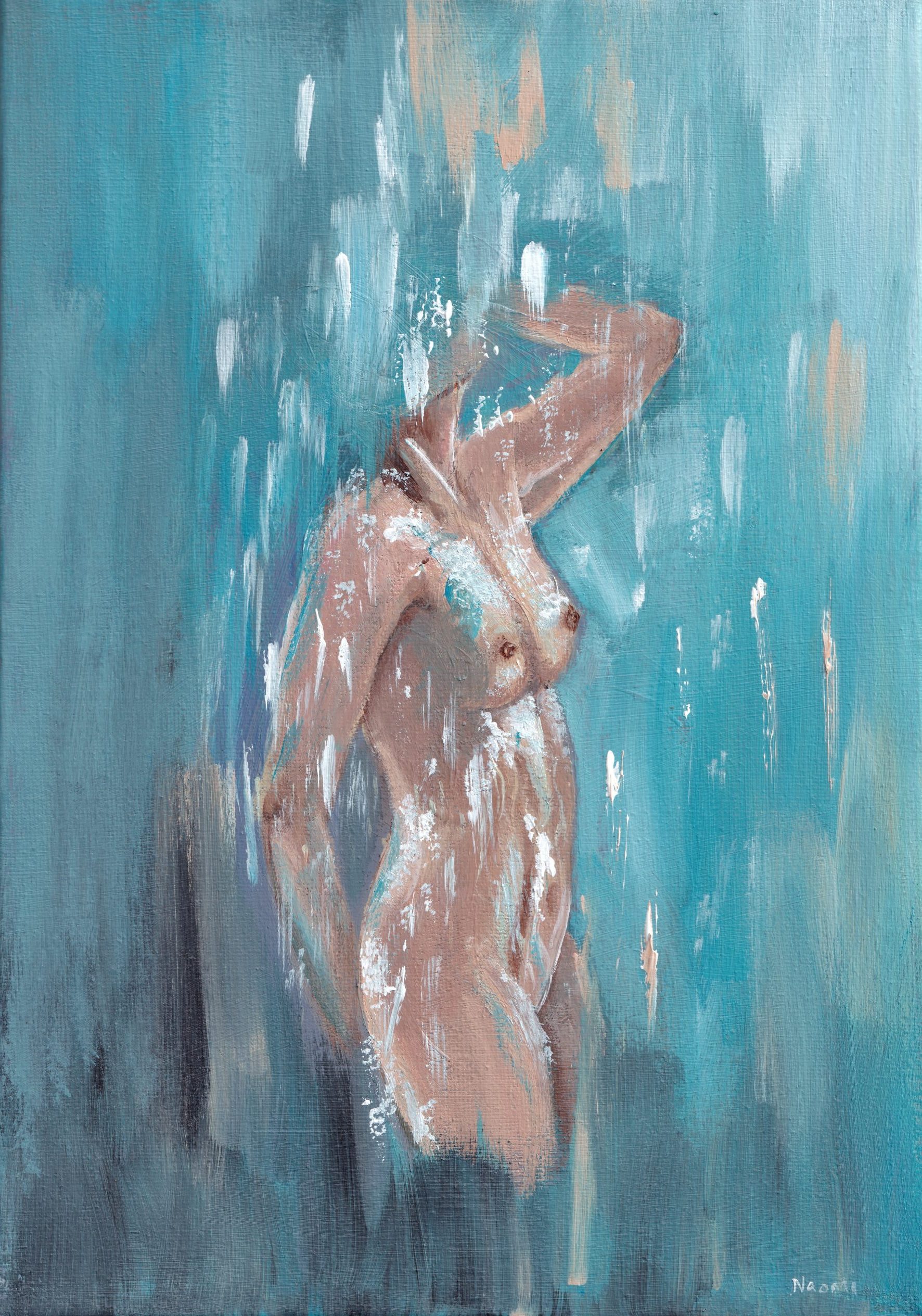 woman in rain original figurative Acrylic painting