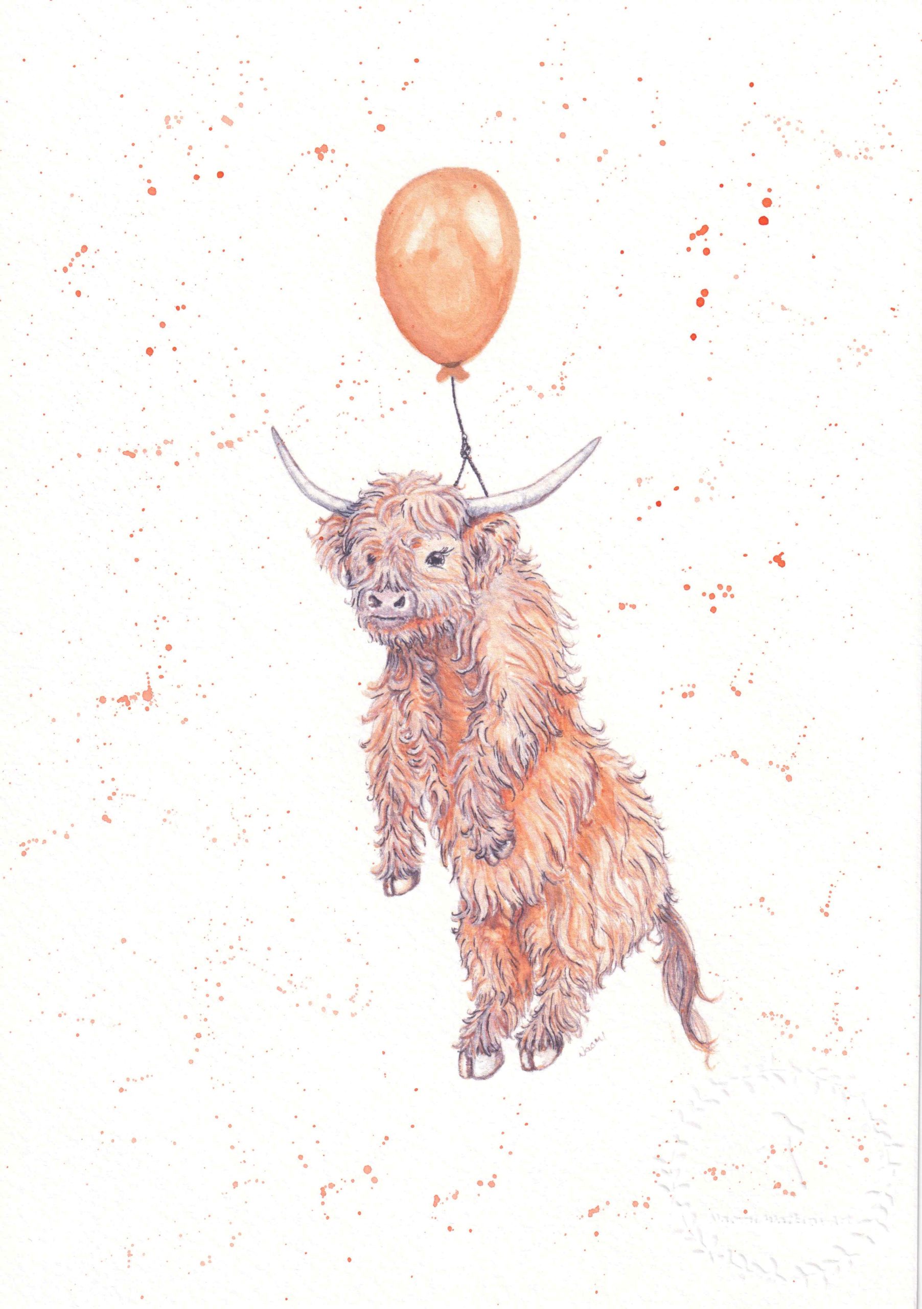 Highland cow with Balloon